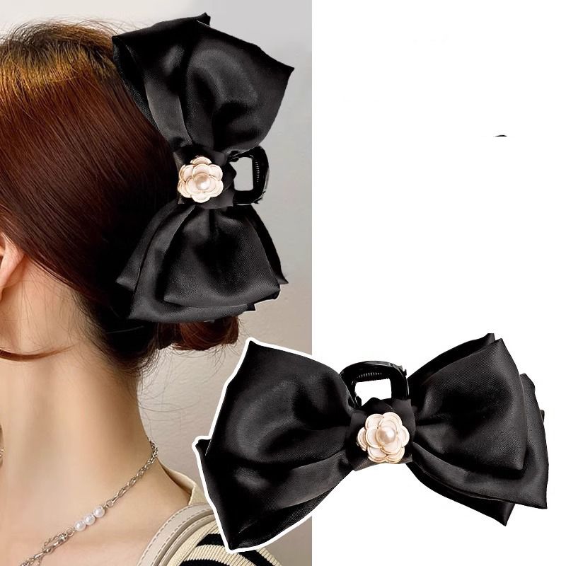 Fashion 18# Pearl Black Rose Bow Fabric Bow Hairpin,Hairpins
