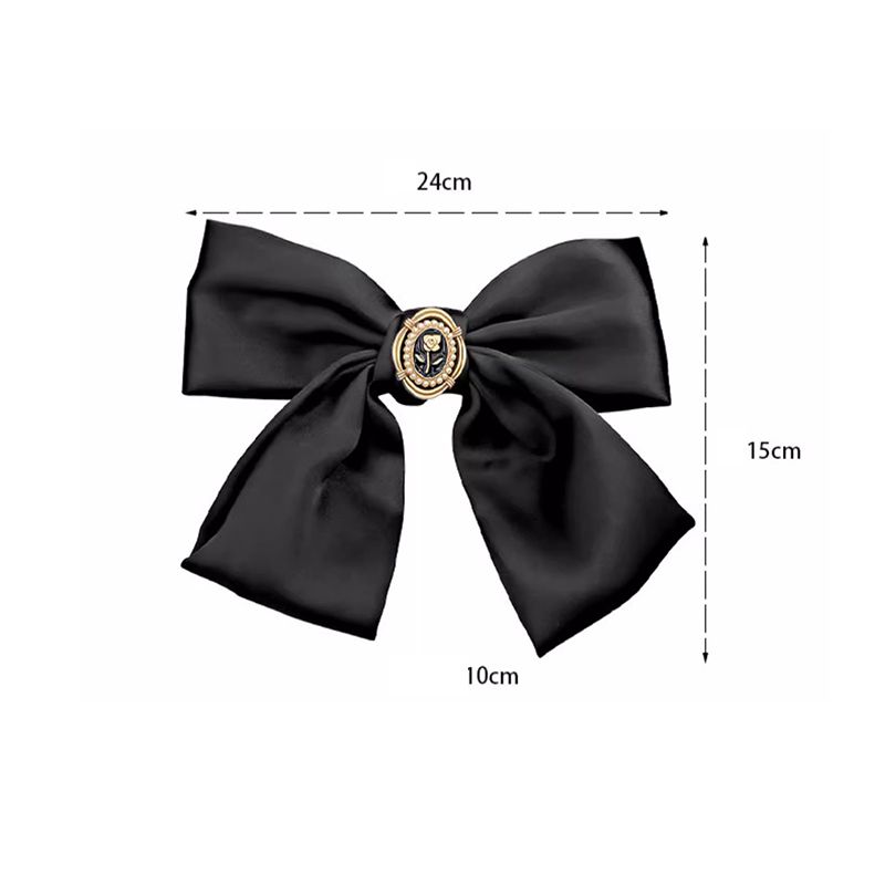 Fashion 13# Pearl Black Flower Double Bow Fabric Bow Hairpin,Hairpins