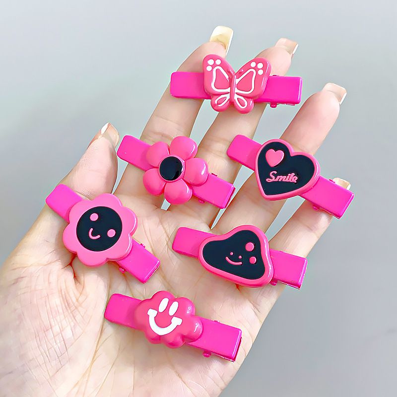 Fashion 6# Rose Red Color (with Cardboard Packaging) Resin Geometric Cartoon Hairpin Set,Hairpins
