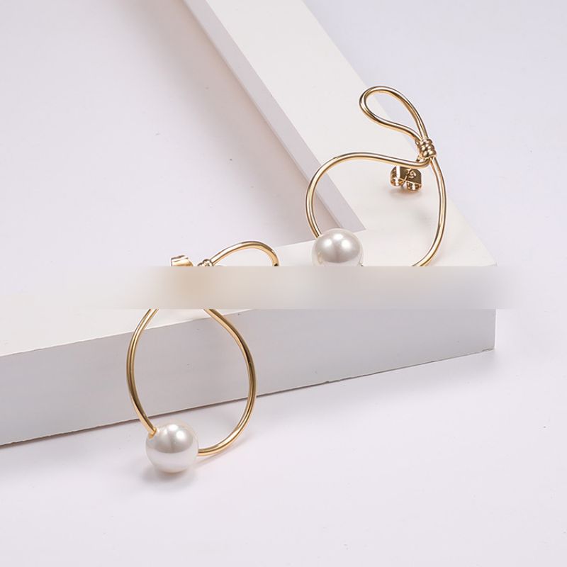 Fashion Gold Gold-plated Metal Twisted Pearl Earrings,Earrings