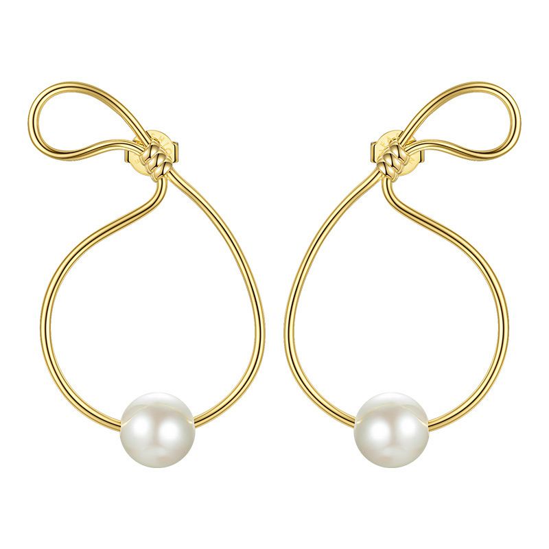 Fashion Gold Gold-plated Metal Twisted Pearl Earrings,Earrings