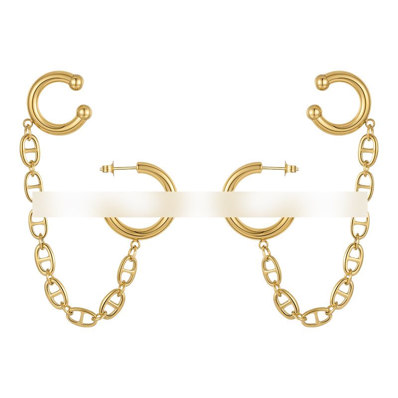 Fashion Gold Titanium Steel Chain C-shaped Earrings,Earrings