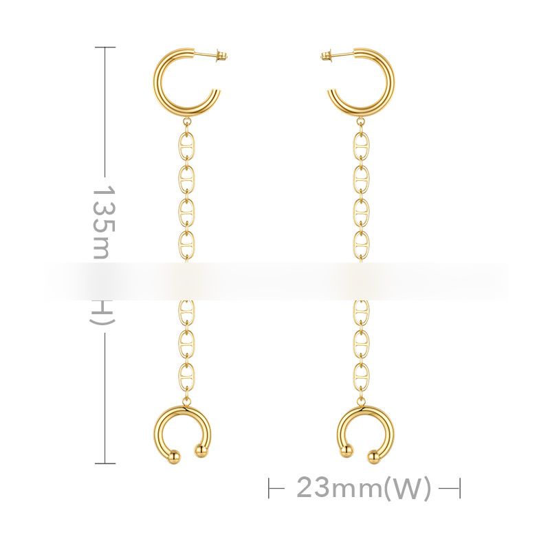 Fashion Gold Titanium Steel Chain C-shaped Earrings,Earrings