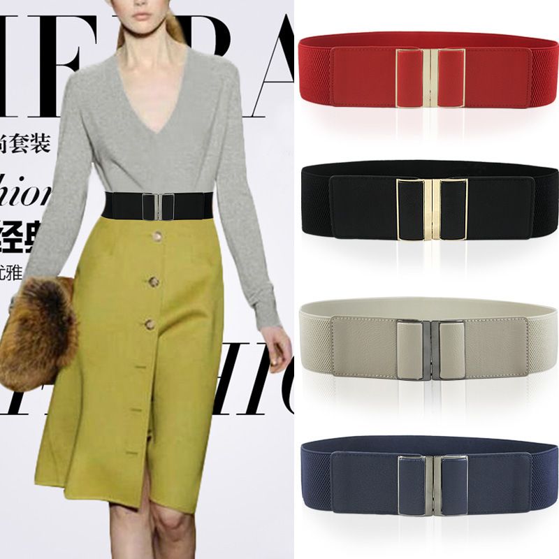 Fashion Gold Buckle Red Width 7.5cm75cm Metal Buckle Elastic Wide Waistband,Wide belts