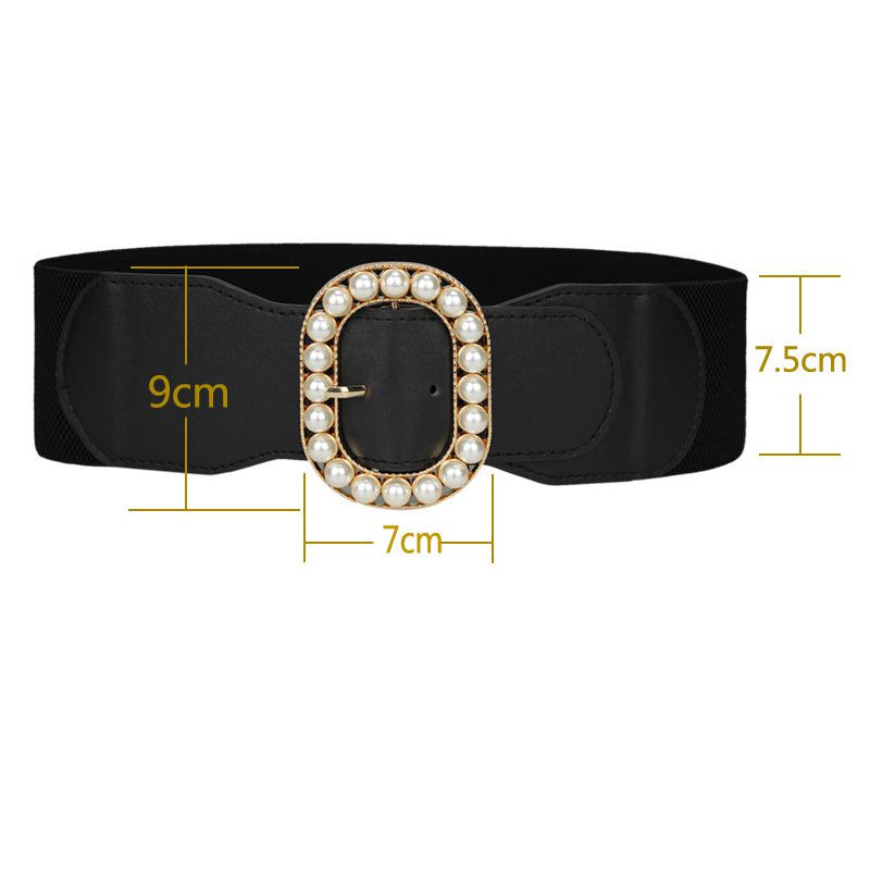 Fashion Black Wide Belt With Metal Pearl Oval Buckle,Wide belts