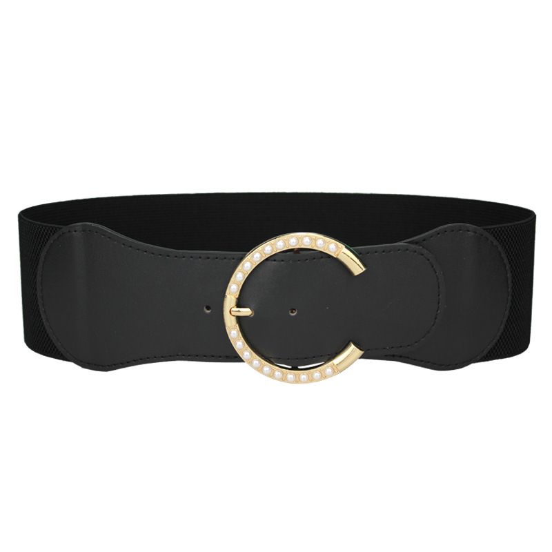 Fashion Camel Wide Belt With Metal Pearl Round Buckle,Wide belts