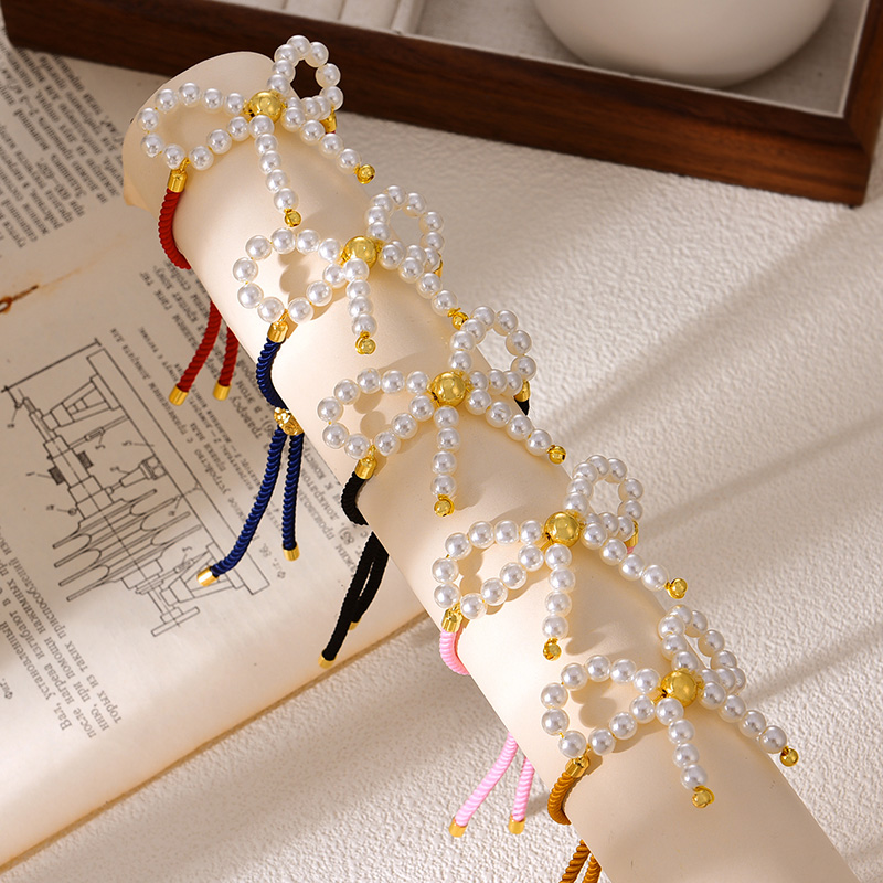 Fashion Black Bow-knot Pearl Copper Bead Braided Bracelet,Bracelets