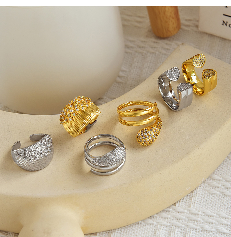 Fashion Golden 1 Copper Set Zircon Heart Adjustable Ring,Rings