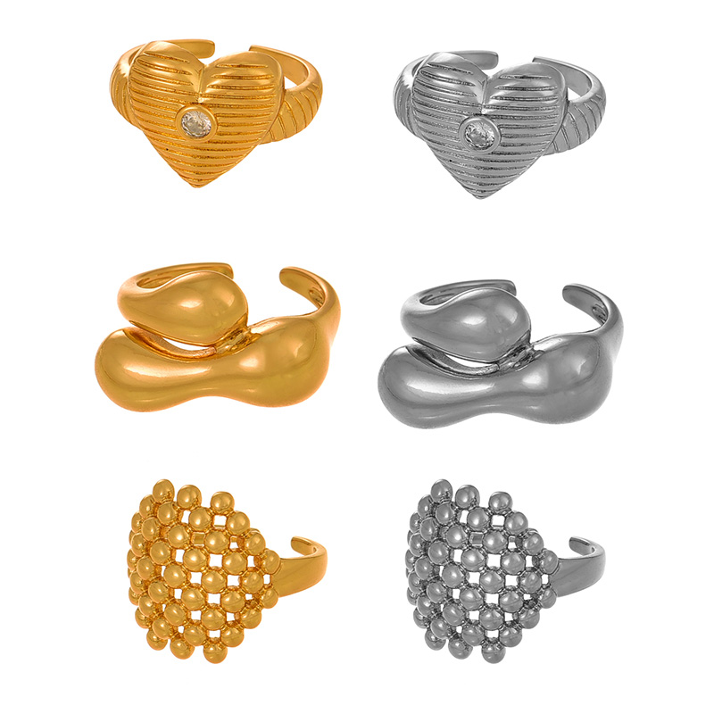 Fashion Golden 2 Copper Set Zircon Heart Adjustable Ring,Rings