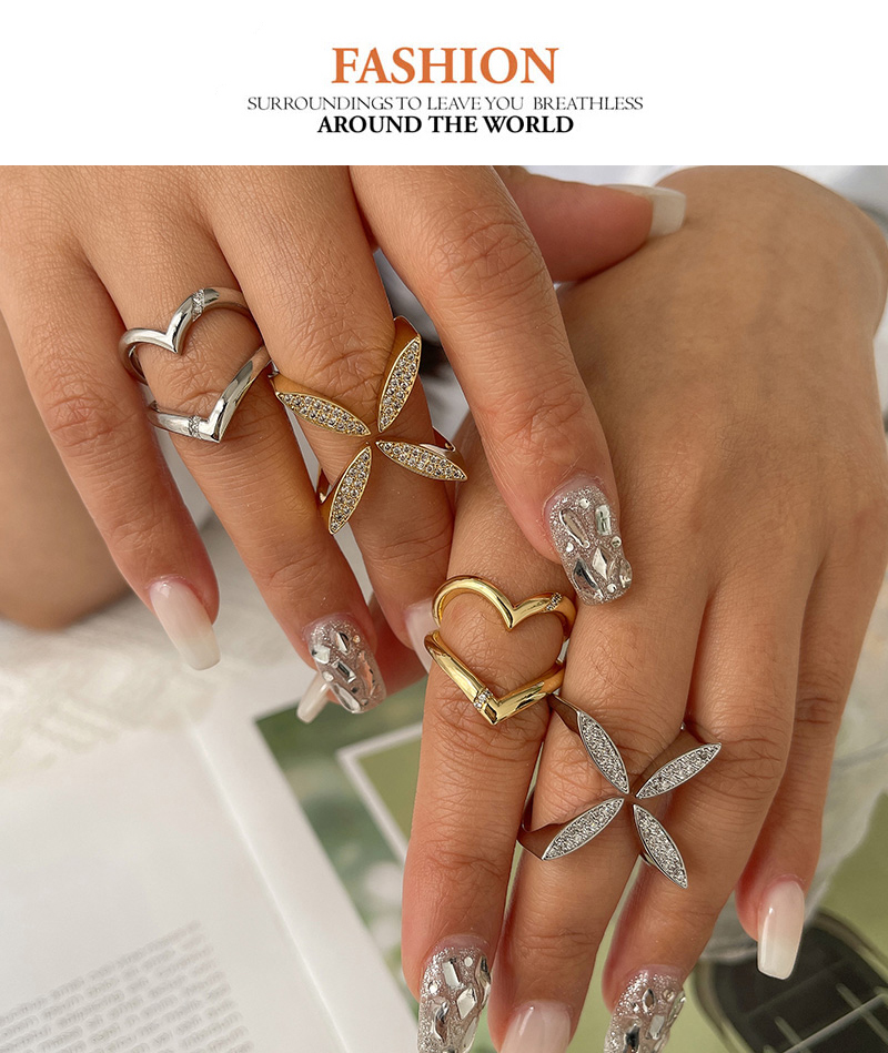 Fashion Golden 1 Copper-set Zirconia Flower Adjustable Ring,Rings