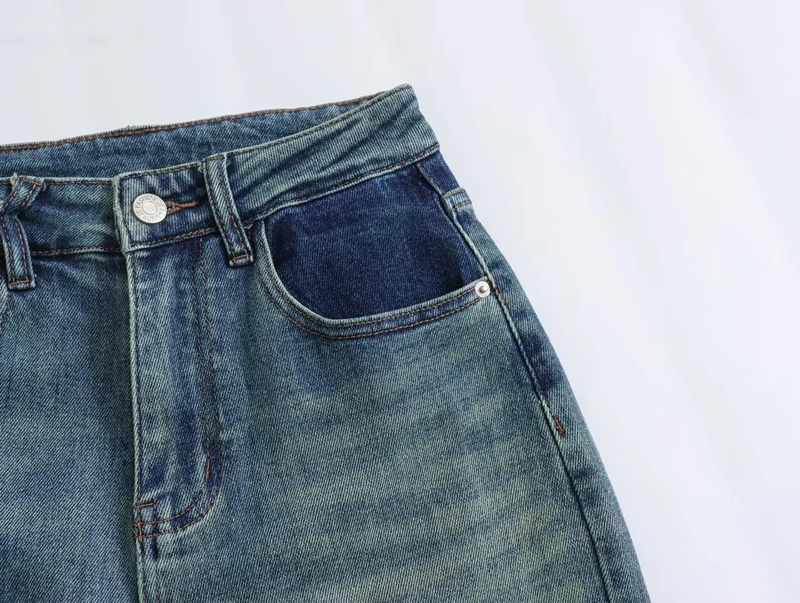 Fashion Light Blue Pocket High-rise Straight-leg Denim Trousers,Denim