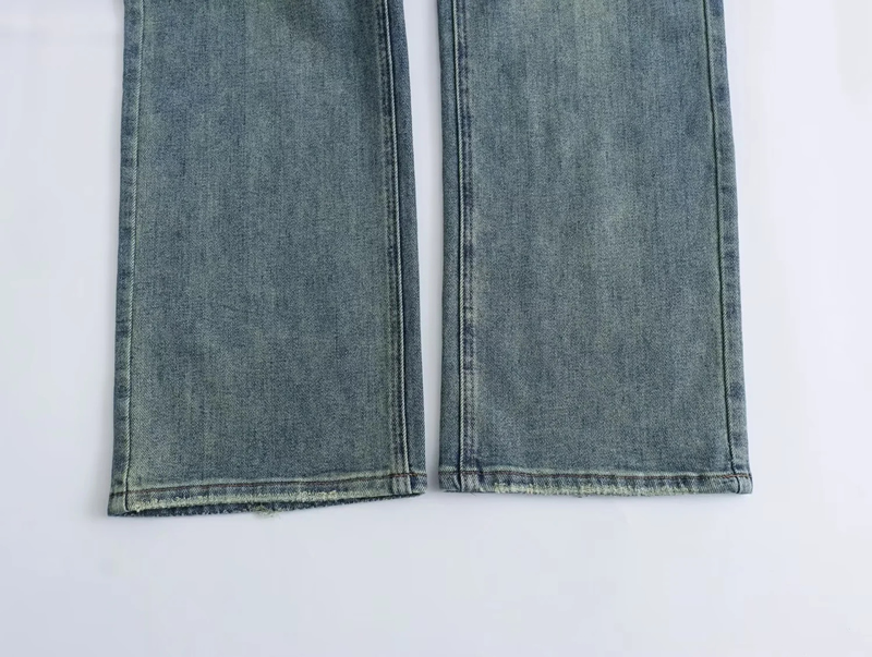 Fashion Light Blue Pocket High-rise Straight-leg Denim Trousers,Denim