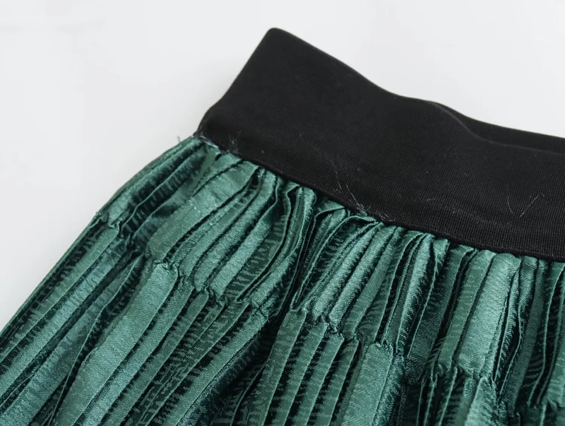 Fashion Green Dark Floral Satin Crinkled Gradient Skirt,Skirts