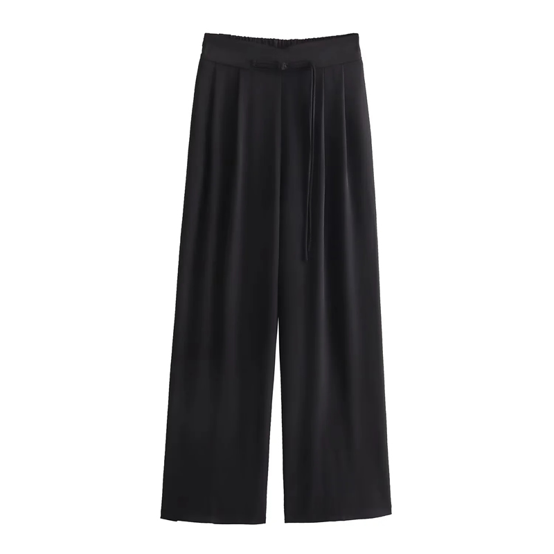 Fashion White Buttoned High-waisted Wide-leg Trousers,Pants