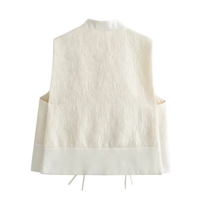 Fashion White Disc-button Jacquard Stand-collar Sleeveless Vest,Coat-Jacket