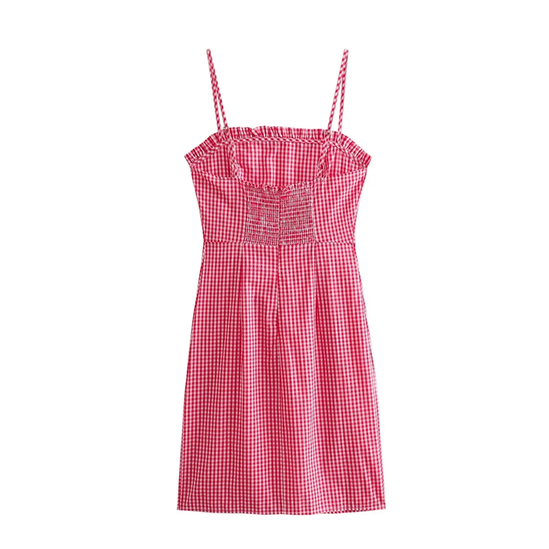 Fashion Pink Plaid Polyester Plaid Suspender Skirt,Mini & Short Dresses