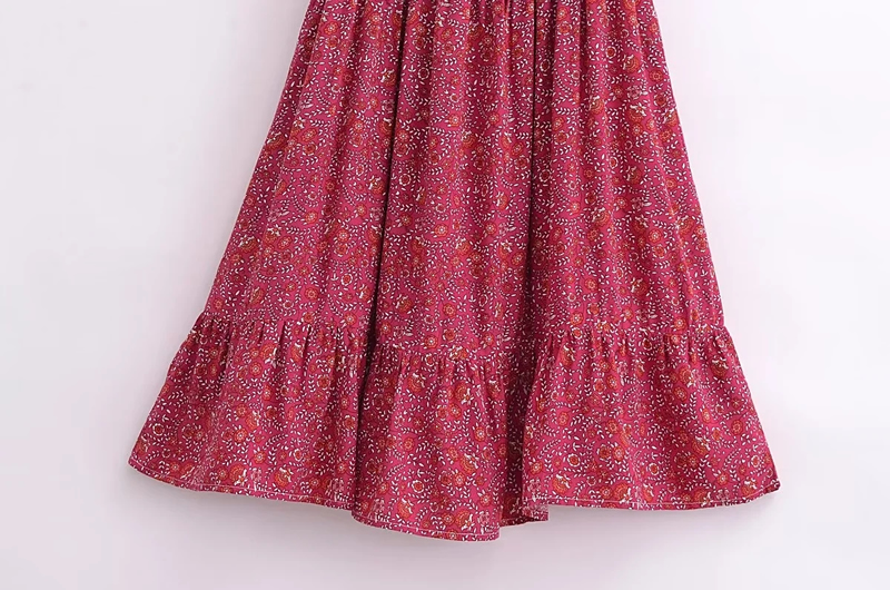 Fashion Red Cotton Printed Lace-up Knee-length Skirt,Knee Length