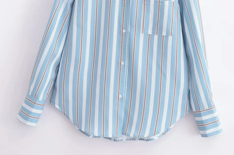 Fashion Blue Striped Lapel Shirt,Blouses