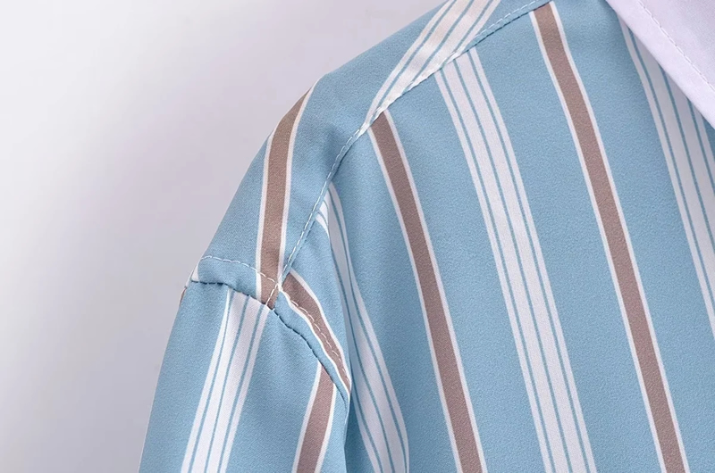 Fashion Blue Striped Lapel Shirt,Blouses