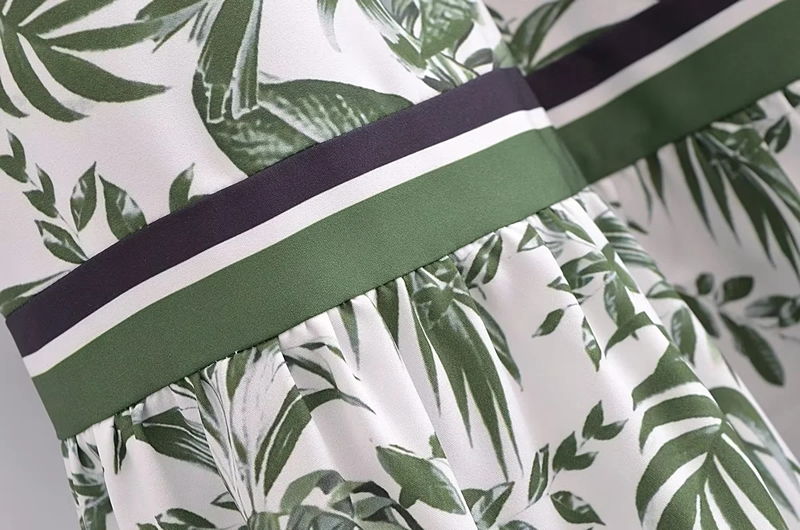 Fashion Green Woven Printed Suspender Maxi Skirt,Long Dress