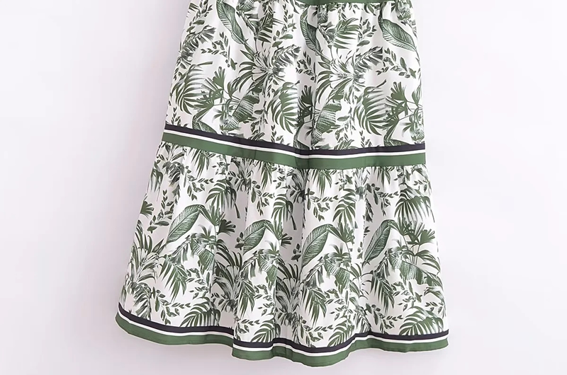 Fashion Green Woven Printed Suspender Maxi Skirt,Long Dress