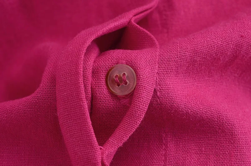 Fashion Rose Red Woven Lapel Button-down Shirt,Blouses