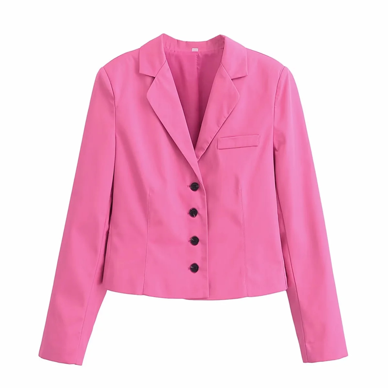 Fashion Rose Red Woven Buttoned Blazer,Coat-Jacket