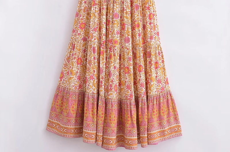 Fashion Printing Cotton Printed Suspender Maxi Skirt,Long Dress