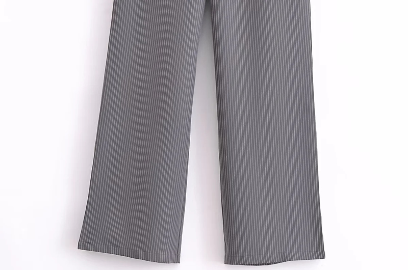 Fashion Grey Woven Rolled-hem Straight-leg Trousers,Pants