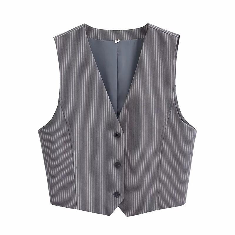 Fashion Grey Woven Striped Vest,Tank Tops & Camis