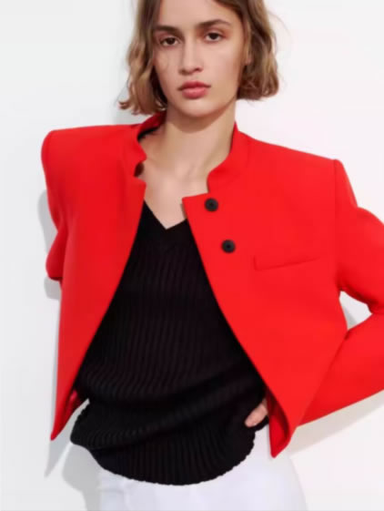 Fashion Red Woven Stand Collar Jacket,Coat-Jacket