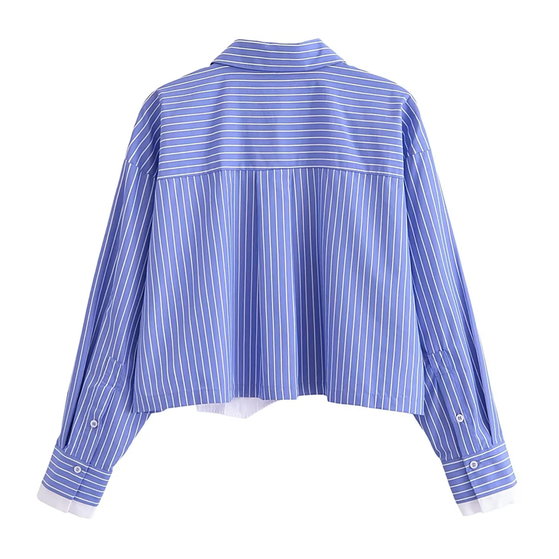 Fashion Multicolor Woven Striped Lapel Shirt,Blouses