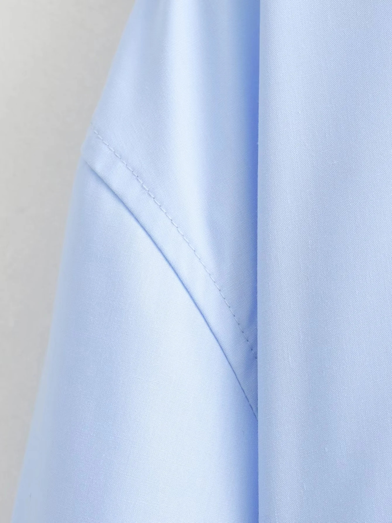 Fashion Light Blue Polyester Double Pocket Lapel Shirt,Blouses