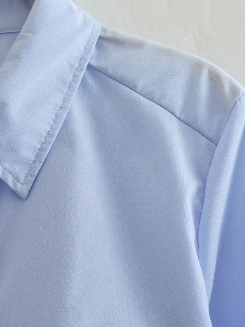 Fashion Aqua Blue Polyester Lapel Shirt,Blouses