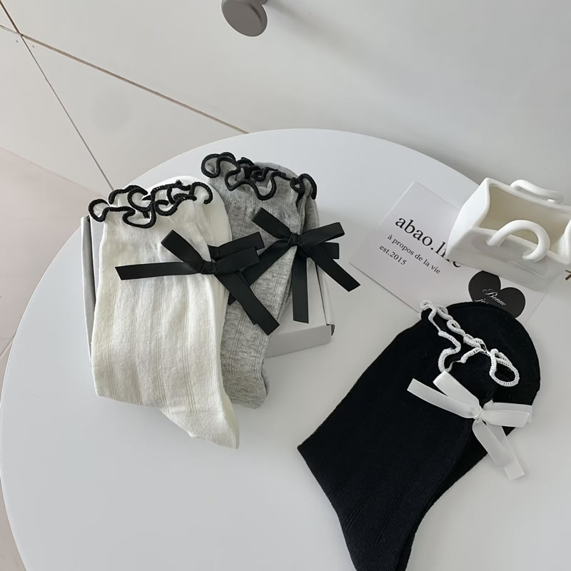 Fashion White Heel Bow Fungus Mid-calf Socks,Fashion Socks
