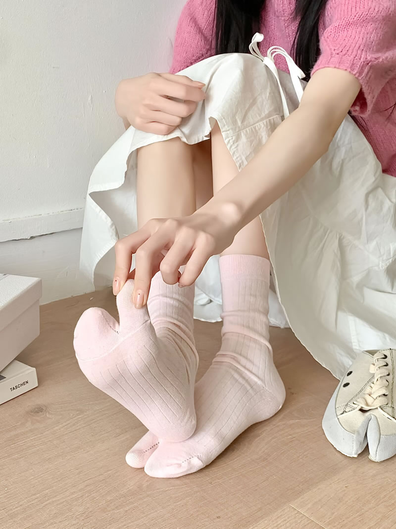 Fashion Bright Pink Cotton Mid-calf Two-finger Socks,Fashion Socks