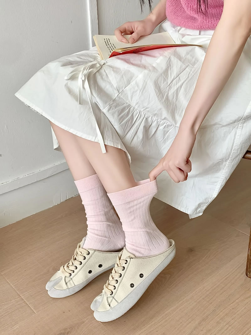 Fashion Light Pink Cotton Mid-calf Two-finger Socks,Fashion Socks