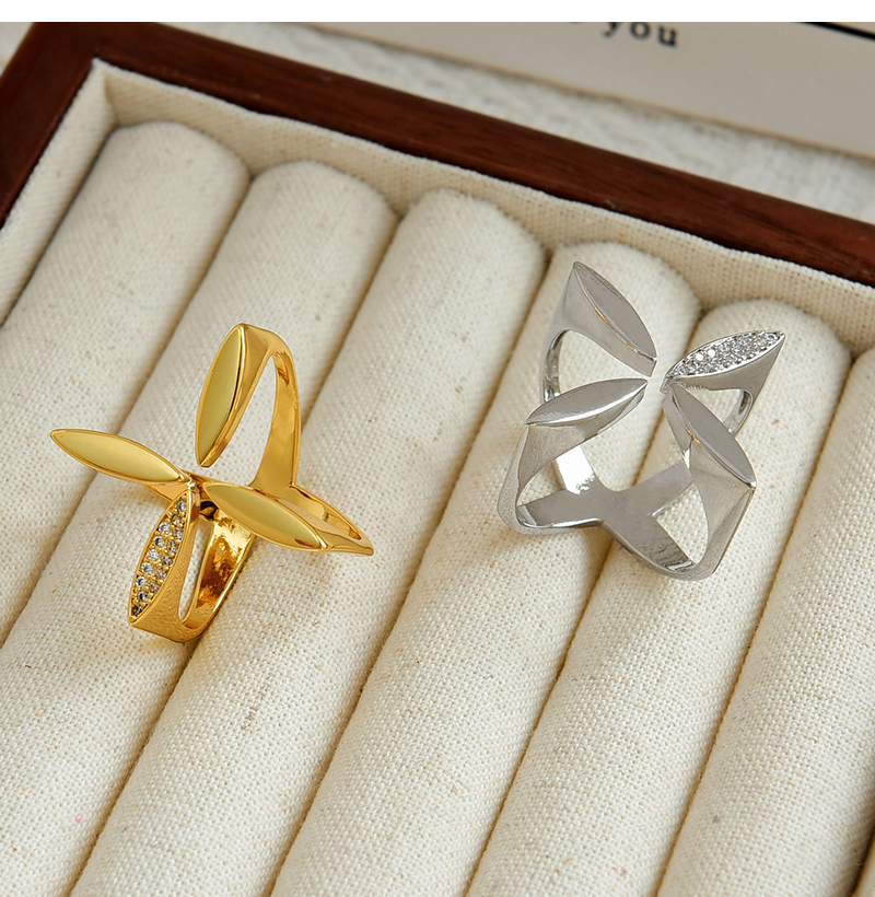 Fashion Gold Copper-set Zirconia Flower Adjustable Ring,Rings