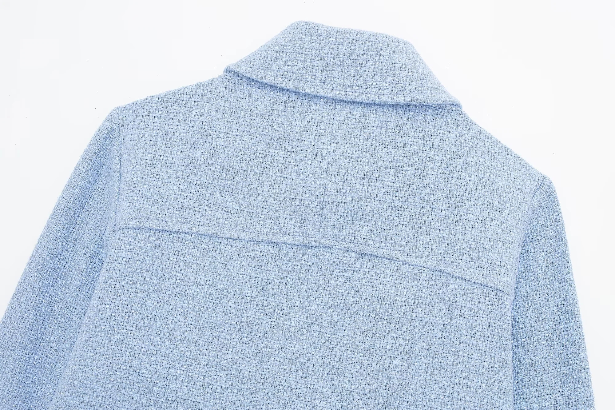 Fashion Blue Metallic Textured Lapel Zipped Jacket,Coat-Jacket