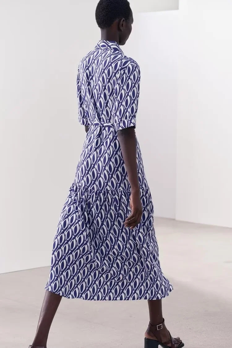 Fashion Print Color Blend Printed Lace-up Maxi Skirt,Long Dress