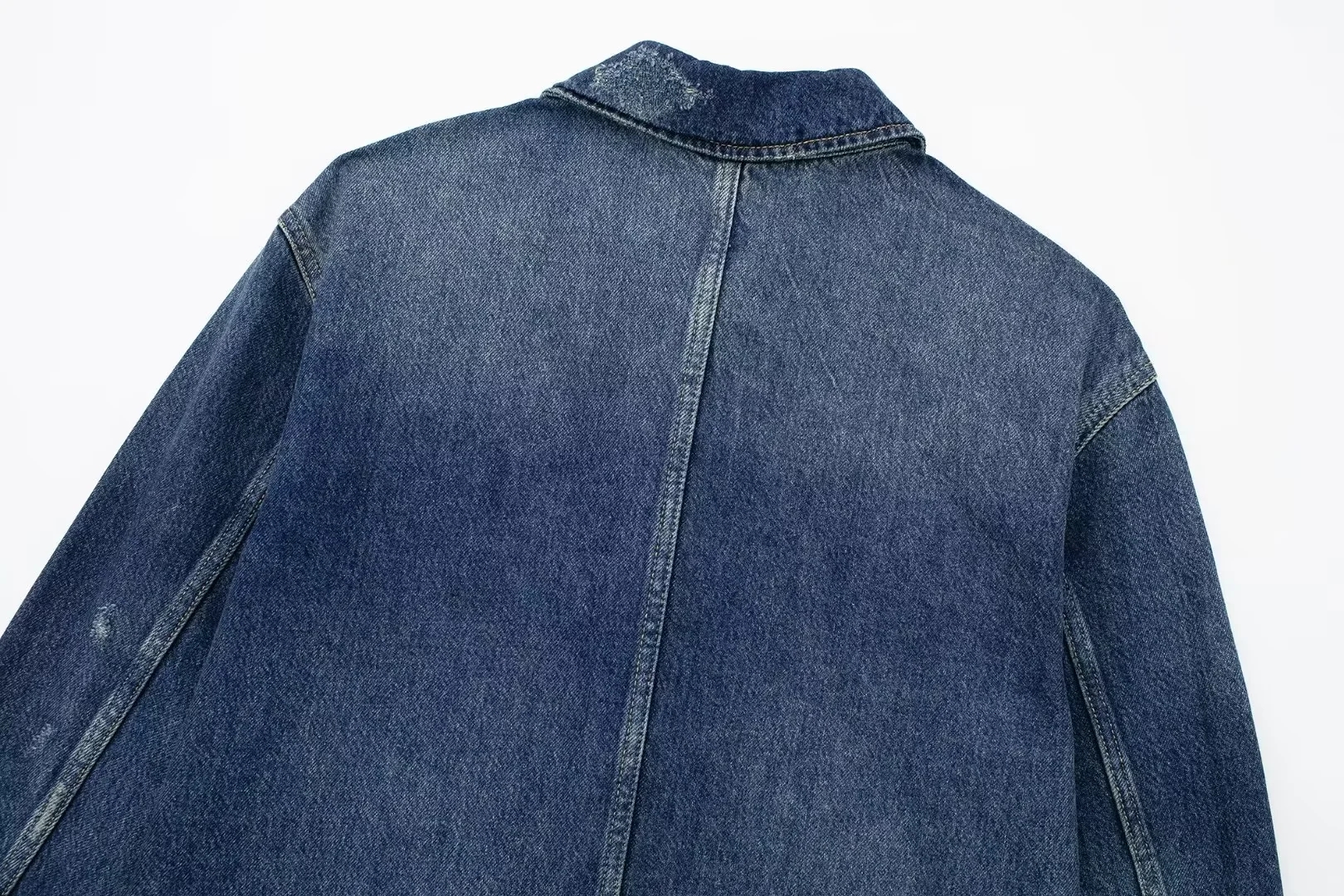 Fashion Navy Blue Denim Lapel Buttoned Jacket,Denim