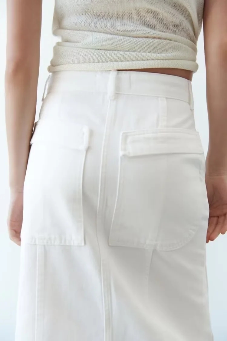 Fashion White Denim High Waist Slit Straight Skirt,Denim
