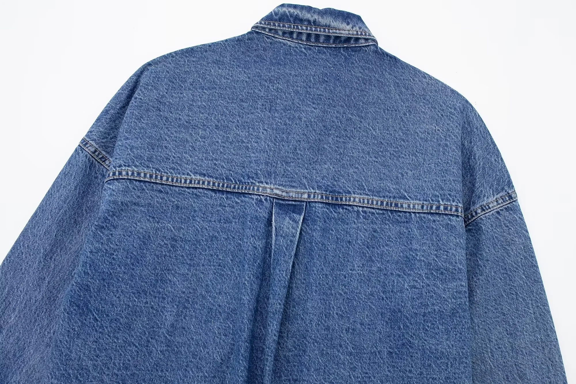 Fashion Navy Blue Denim Lapel Buttoned Jacket,Denim