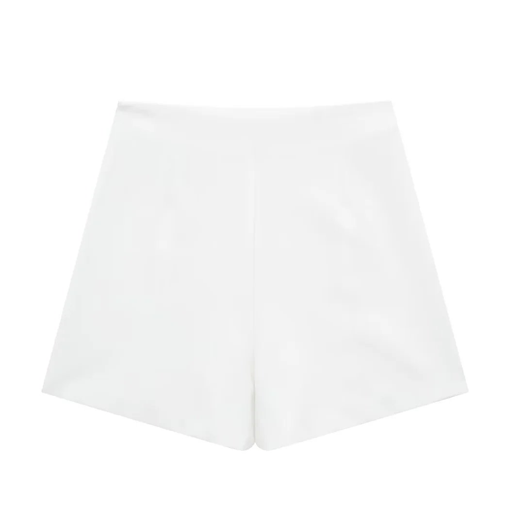 Fashion White Blended Slit Paneled Culottes,Shorts