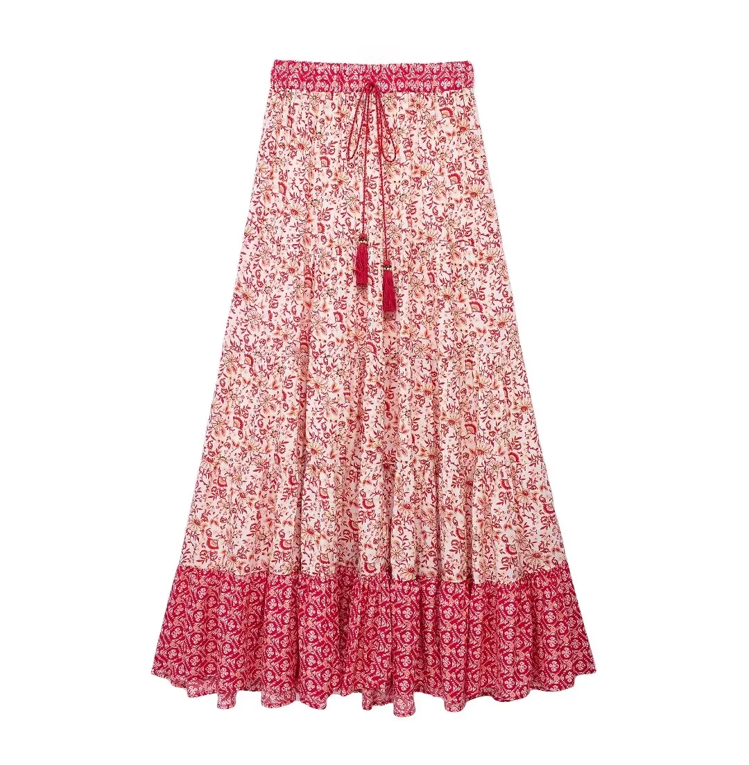 Fashion Pink Blend Printed Lace-up Skirt,Skirts