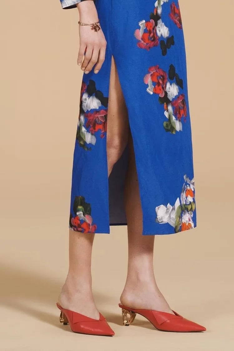 Fashion Print Color Blended Printed Pleated Maxi Skirt,Long Dress