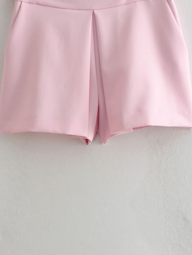Fashion Pink Polyester Pleated Shorts,Shorts