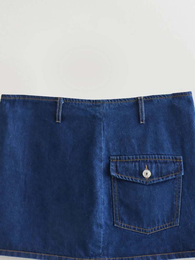 Fashion Denim Color Denim Pocket Skirt,Skirts