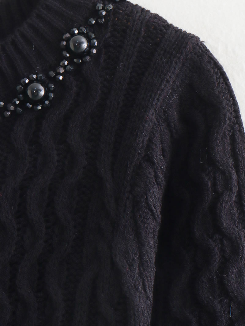 Fashion Black Beaded Knitted Sweater,Sweater
