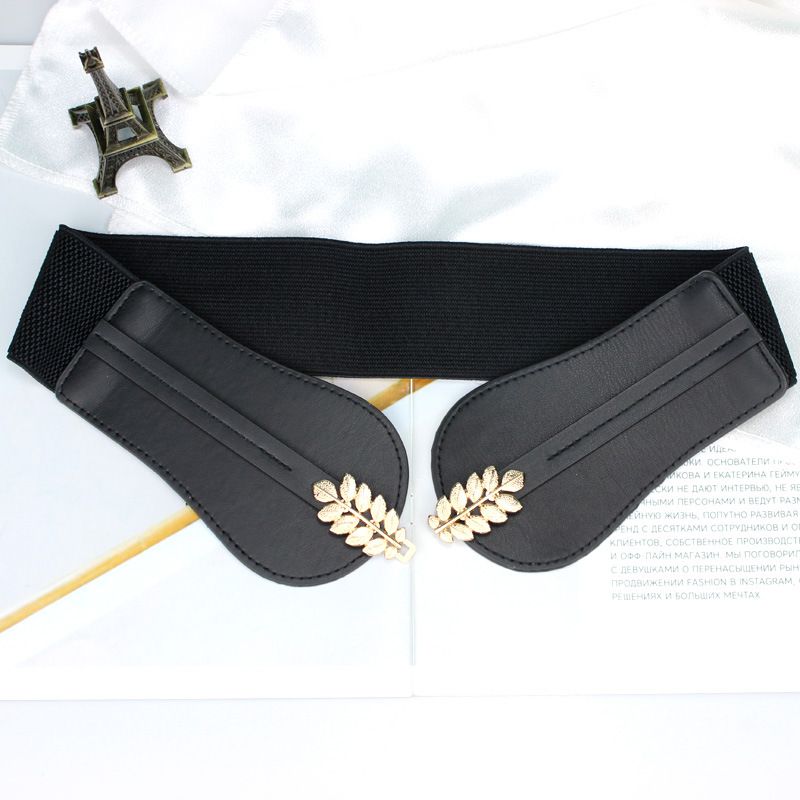 Fashion Black Metal Leaf Stretch Wide Waistband,Wide belts
